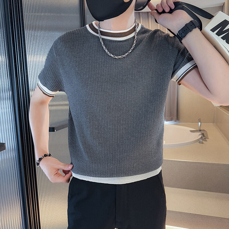 Men's Ice-silk Color-block Knit Top