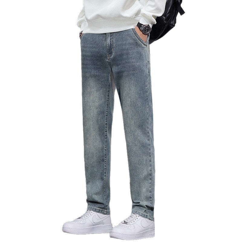 Mens Straight-Leg Loose-Fit Street-Style Wide-Leg Denim Jeans