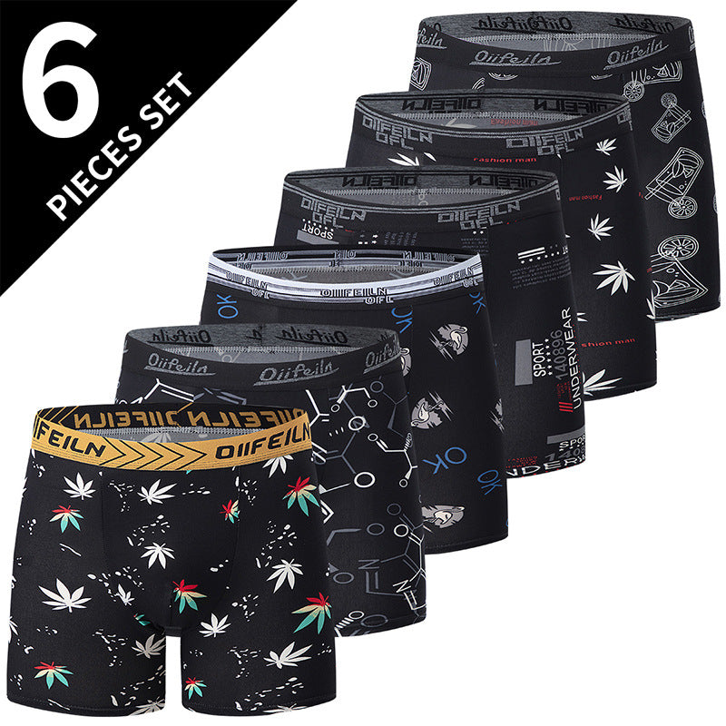 Polyester Men's Mid-waist Printed Underwear 6-piece Set