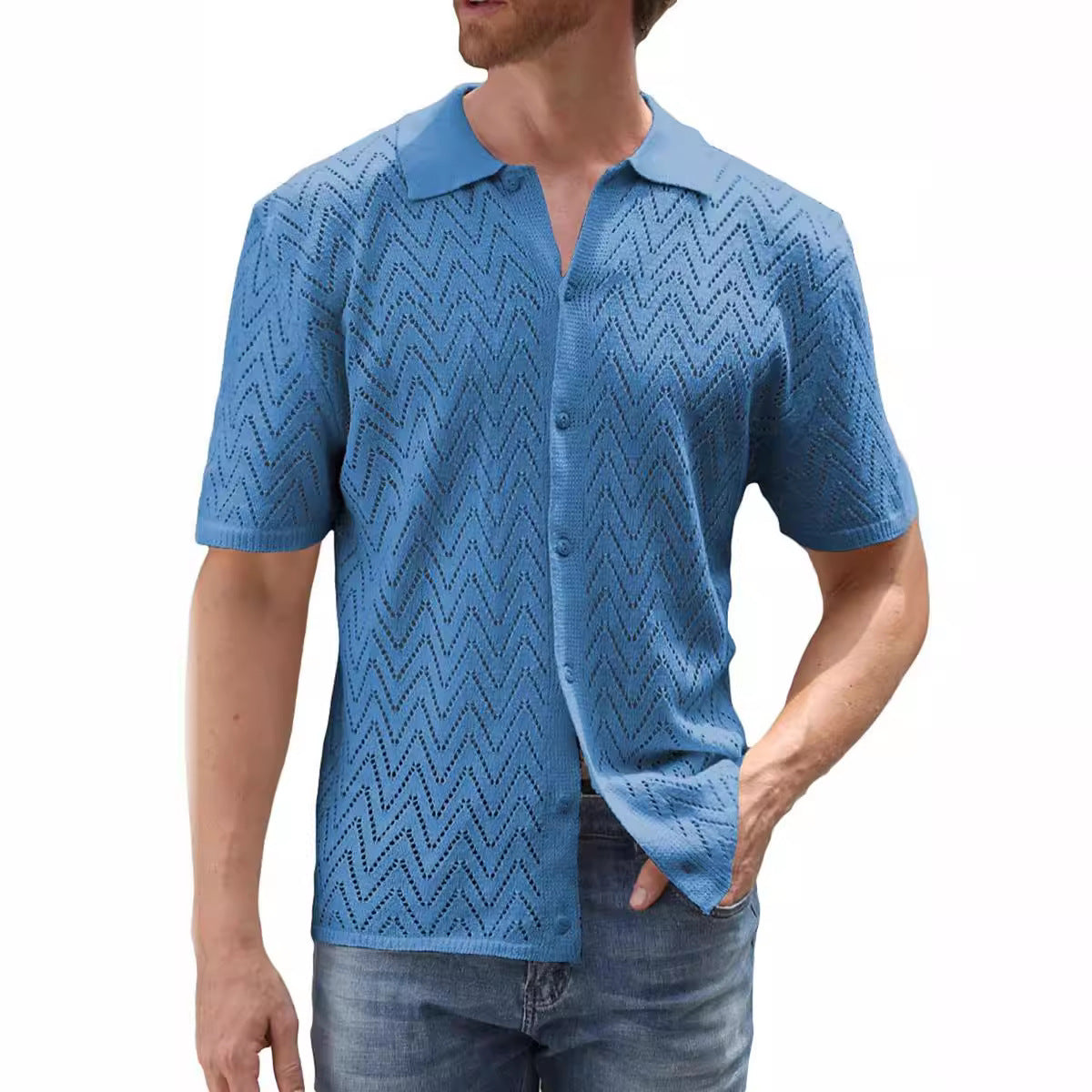 Summer New Men's Hollowed Leisure Shirt Size S - XXXL