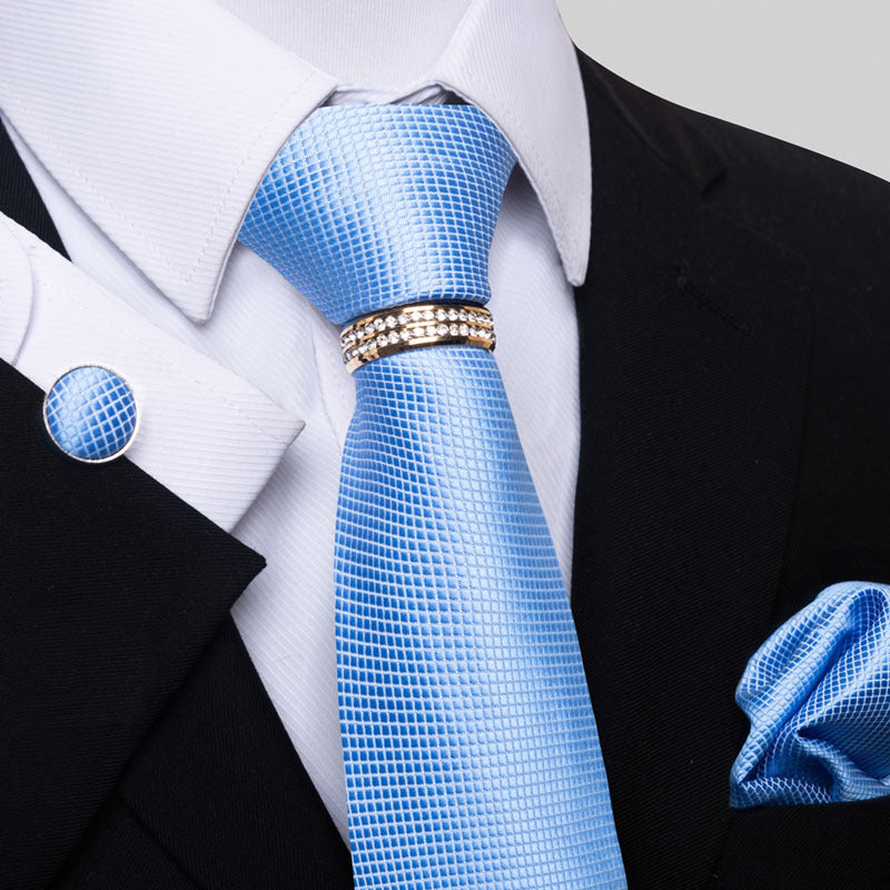 Multi Colored Striped Floral Mens Tie with Pocket Towel, Cufflinks and Tie Ring