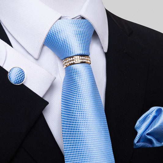 Multi Colored Striped Floral Mens Tie with Pocket Towel, Cufflinks and Tie Ring