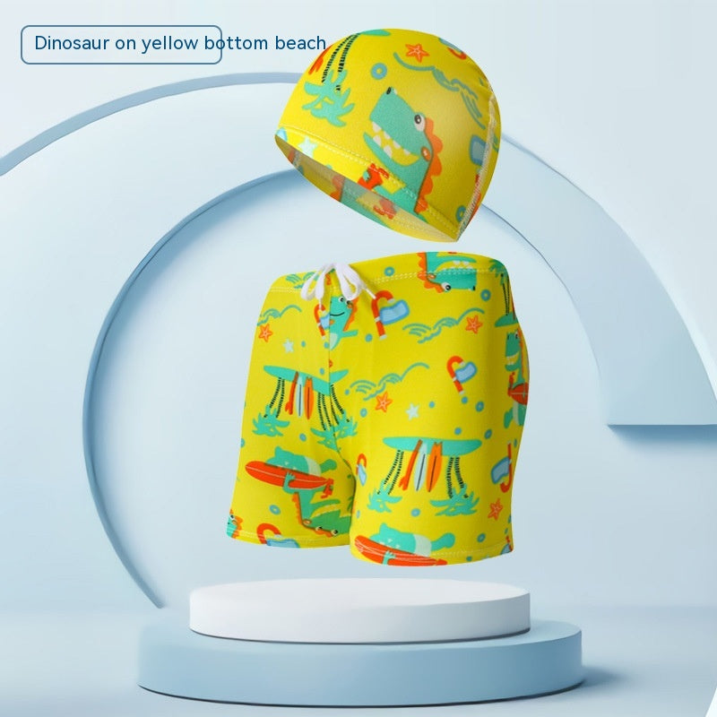 Children's Swimming Trunks Beach Vacation With Swimming Cap Suit: Size height 110-125cm. Weight 15.00kg-25.00kg