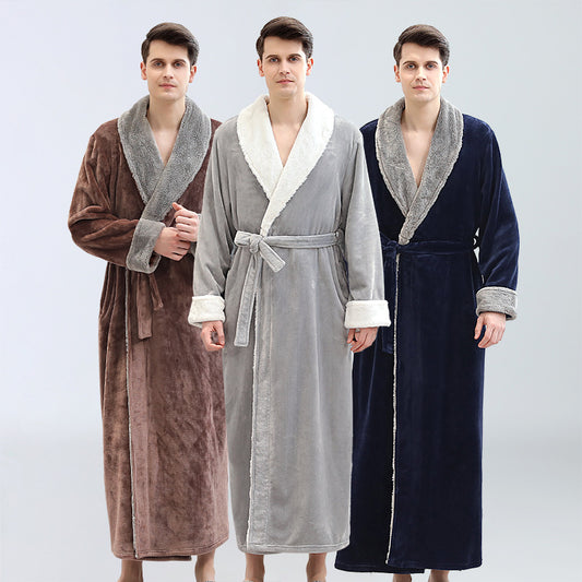 Men's Winter Plus Size Long Bathrobe Coral Fleece Full Length