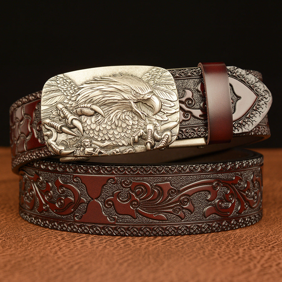 Men's Personalized Carved Eagle Automatic Buckle Belt, Size 110cm-130cm
