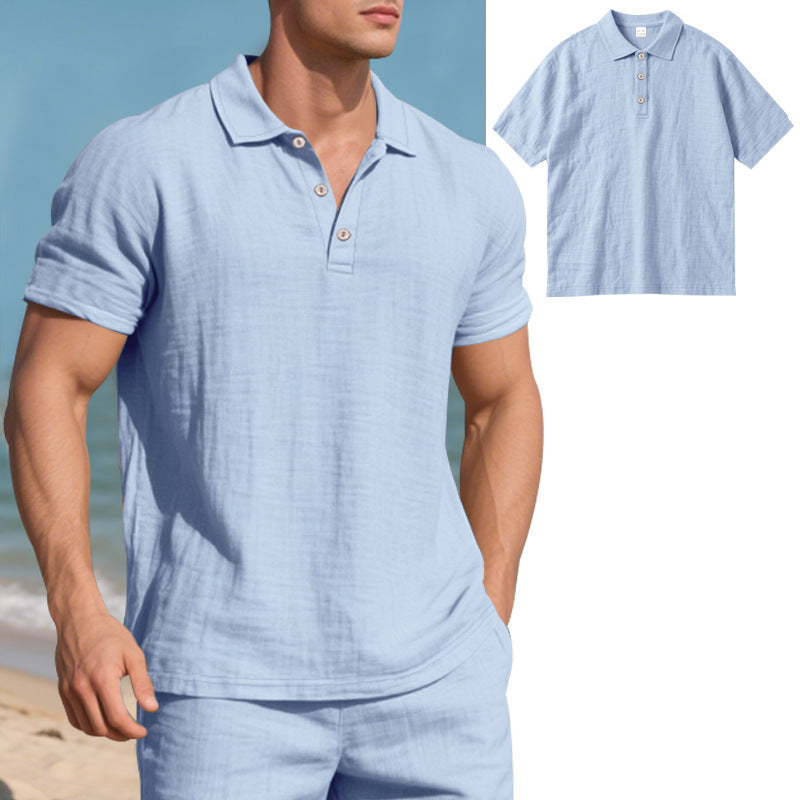 Breathable Linen Casual Short-Sleeve Polo Shirt Size S - 3XL