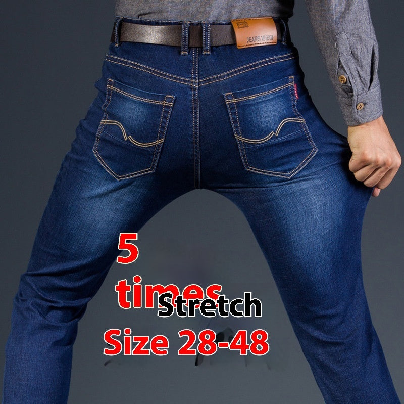 Autumn Super-stretch Thin Elastic Jeans Men's Loose Straight Men
