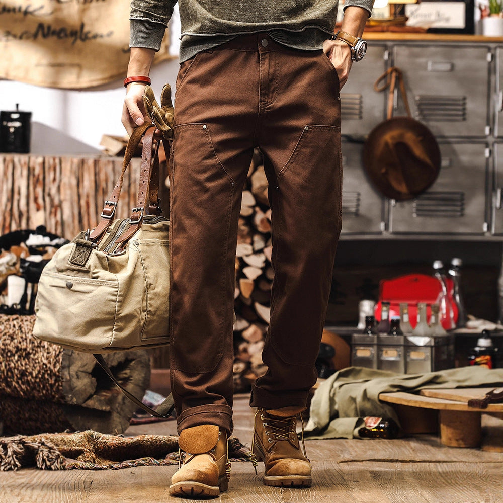 Retro Coffee-colored Denim Straight-leg Casual Trousers, Young adults and adults, Size: 28 - 38