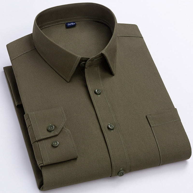 Spring Mens Khaki Cotton Long-sleeve Shirt  Sizes: M, L, XL, XXL, XXXL, XXXXL