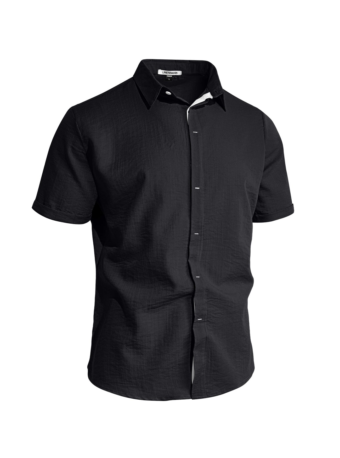 Mens Solid-color Short-sleeve Lapel Shirt Size S - 3XL