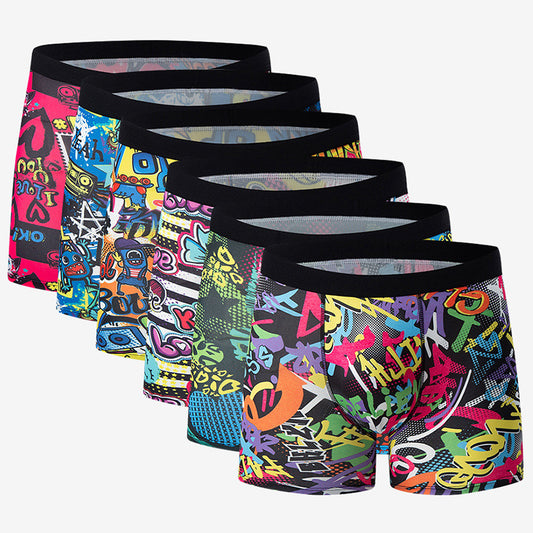 Polyester Men's Mid-waist Printed Underwear 6-piece Set