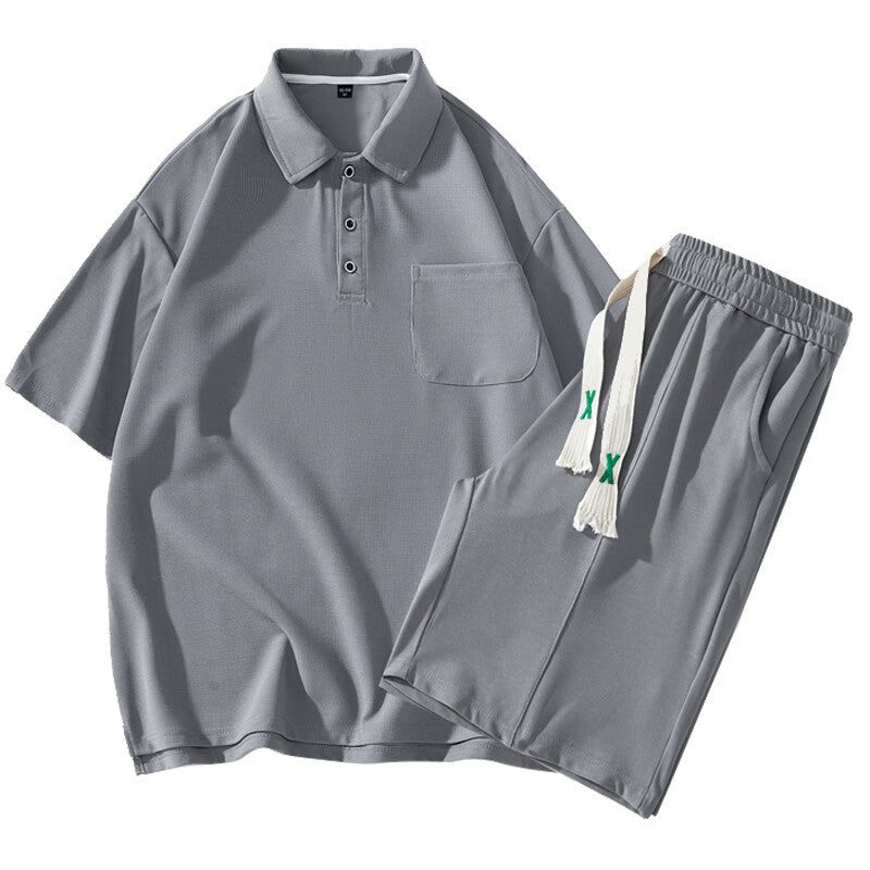 Sports Suit Men's Short-sleeved Thin Lapels T-shirt Shorts Running Leisure Two-piece Set Size M - 4XL
