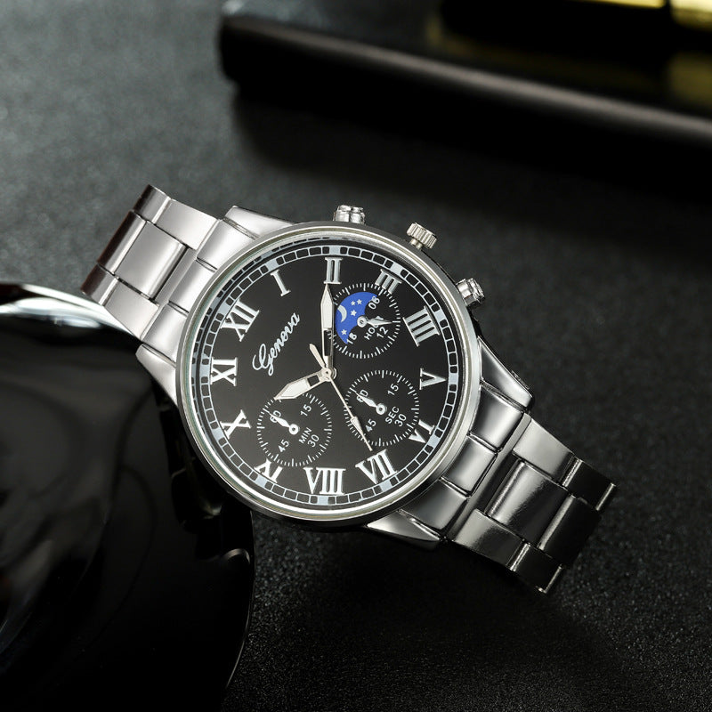 Mens Quartz Watch Necklace  Bracelet And Ring 4-Piece Set