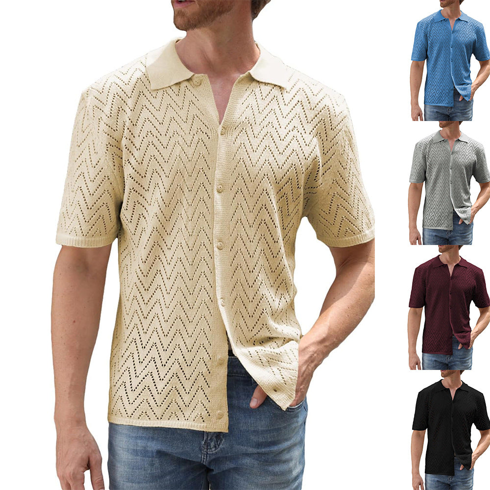 Summer New Men's Hollowed Leisure Shirt Size S - XXXL