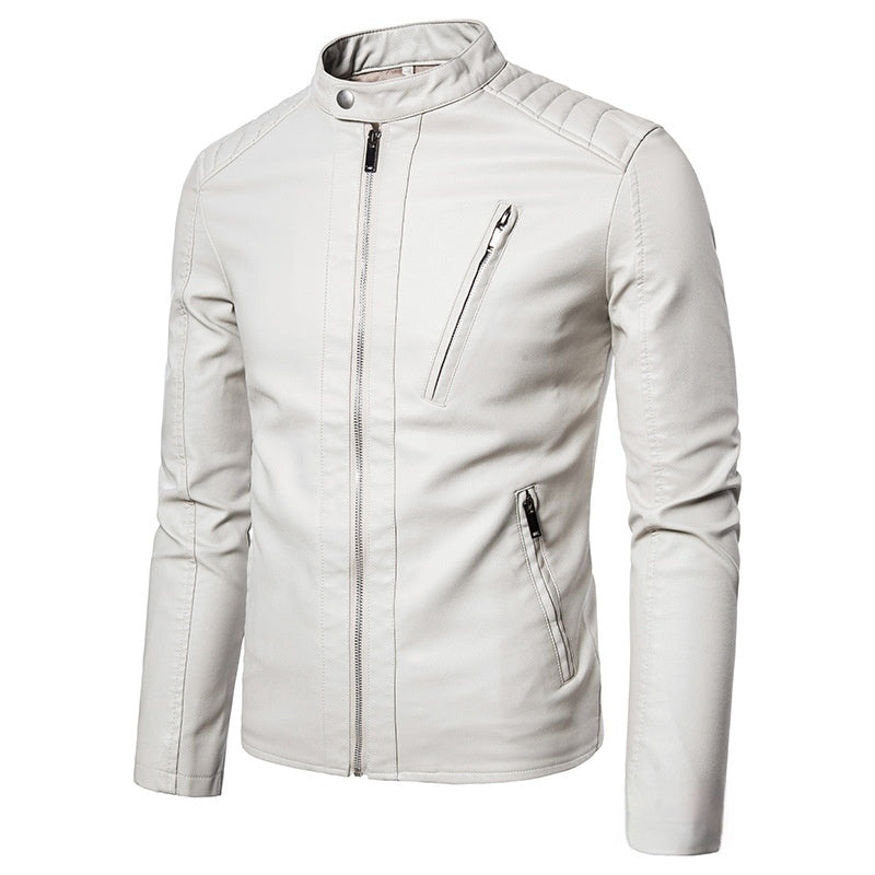 Spring And Autumn Men's Slim Leather Clothing With Stand Collar Jacket
