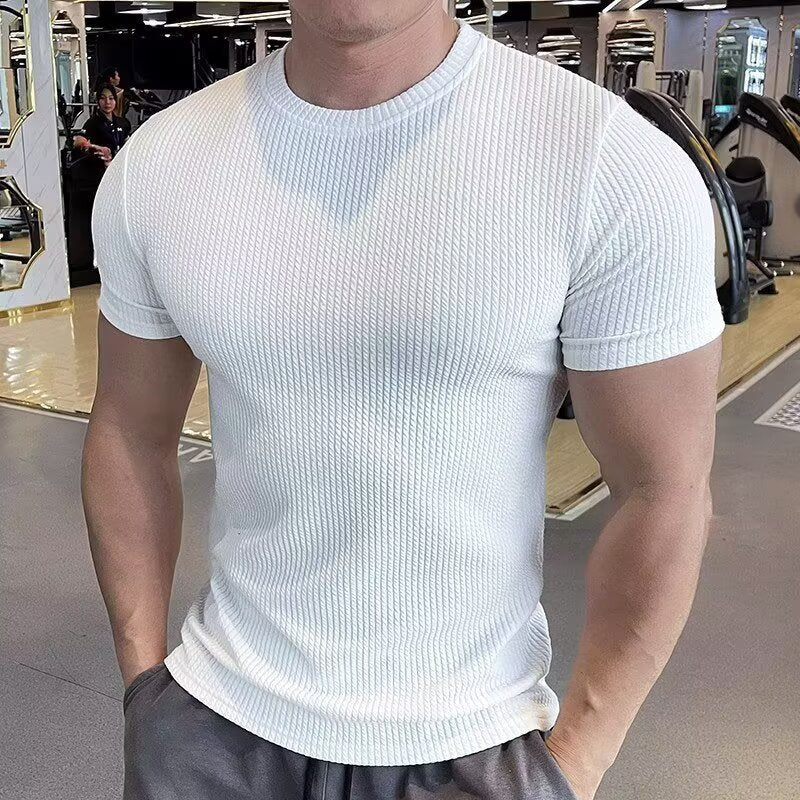 Crew Neck Trendy Wrinkle Resistant Breathable Sportswear For Casual Running And Training With Short Sleeves
