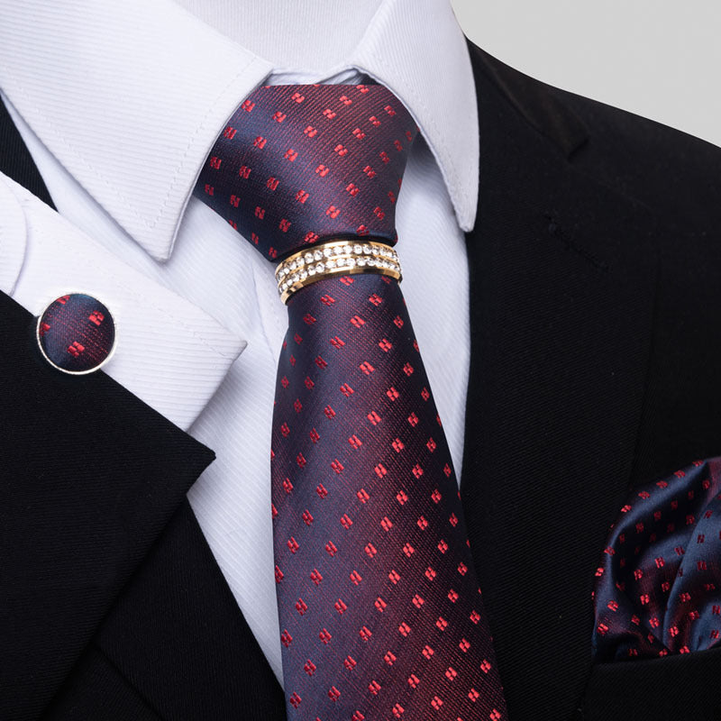 Multi Colored Striped Floral Mens Tie with Pocket Towel, Cufflinks and Tie Ring