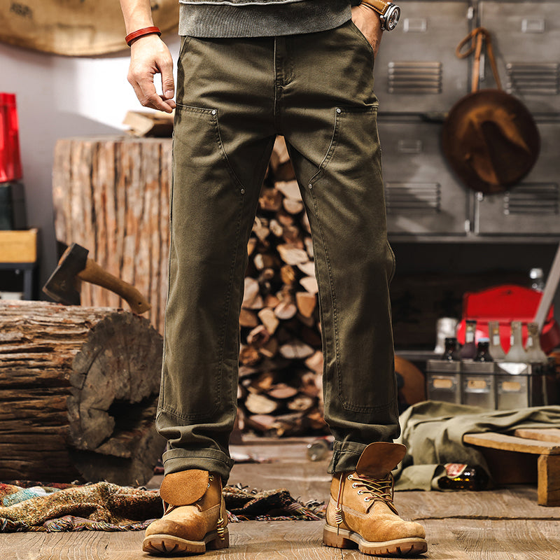 Retro Coffee-colored Denim Straight-leg Casual Trousers, Young adults and adults, Size: 28 - 38