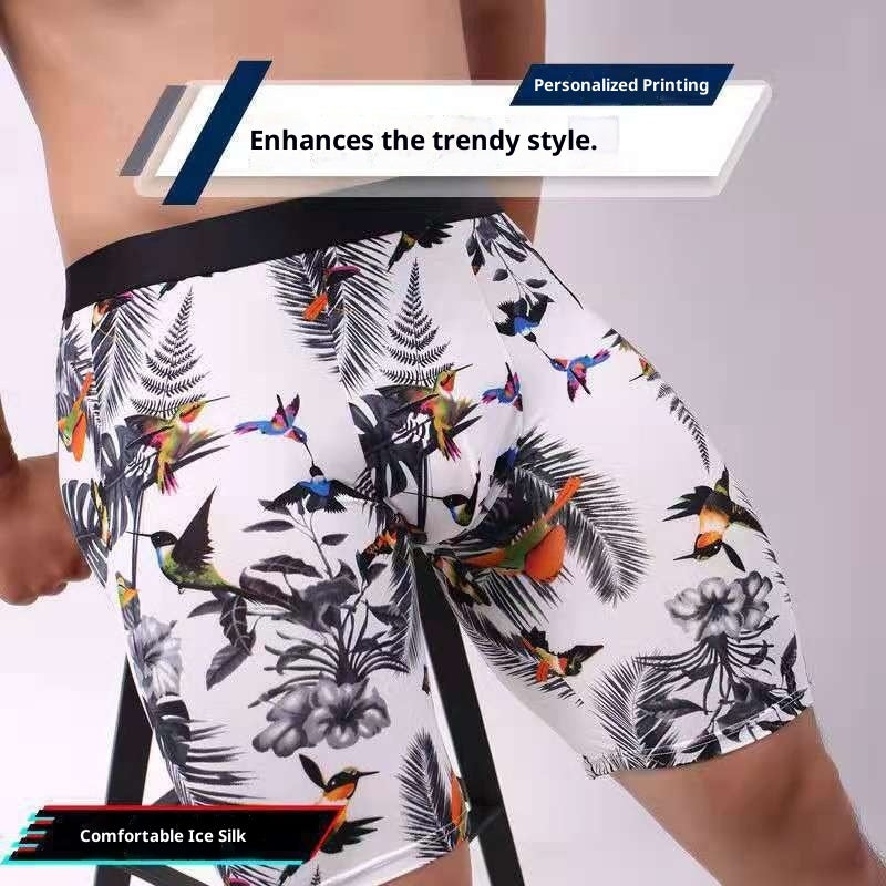 Running Men's Underwear Men's Extended Version Of Ice Silk Boxer Shorts