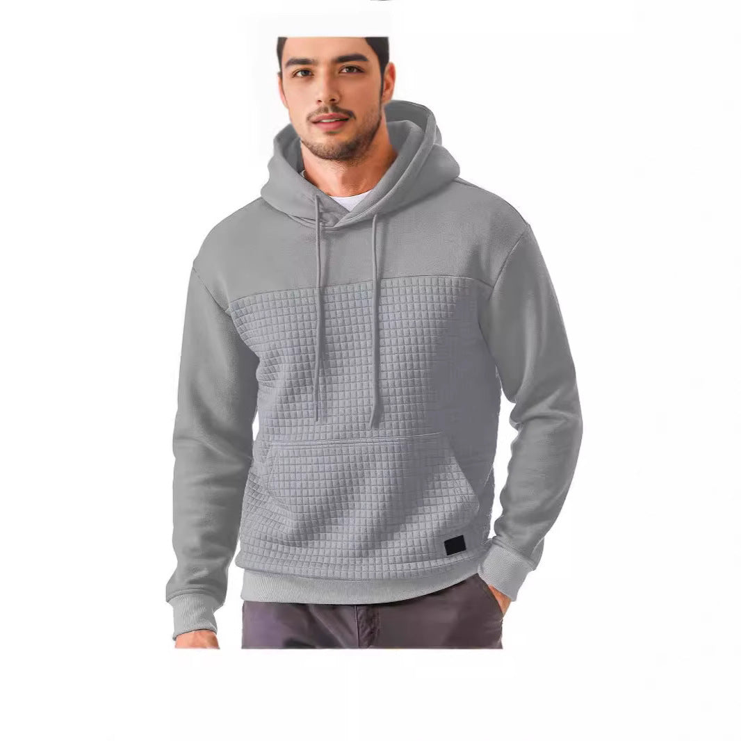 Mens Casual Sporty Fleece-Lined Hooded Patchwork Plaid Sweatshirt Jacket Size: S - 3XL
