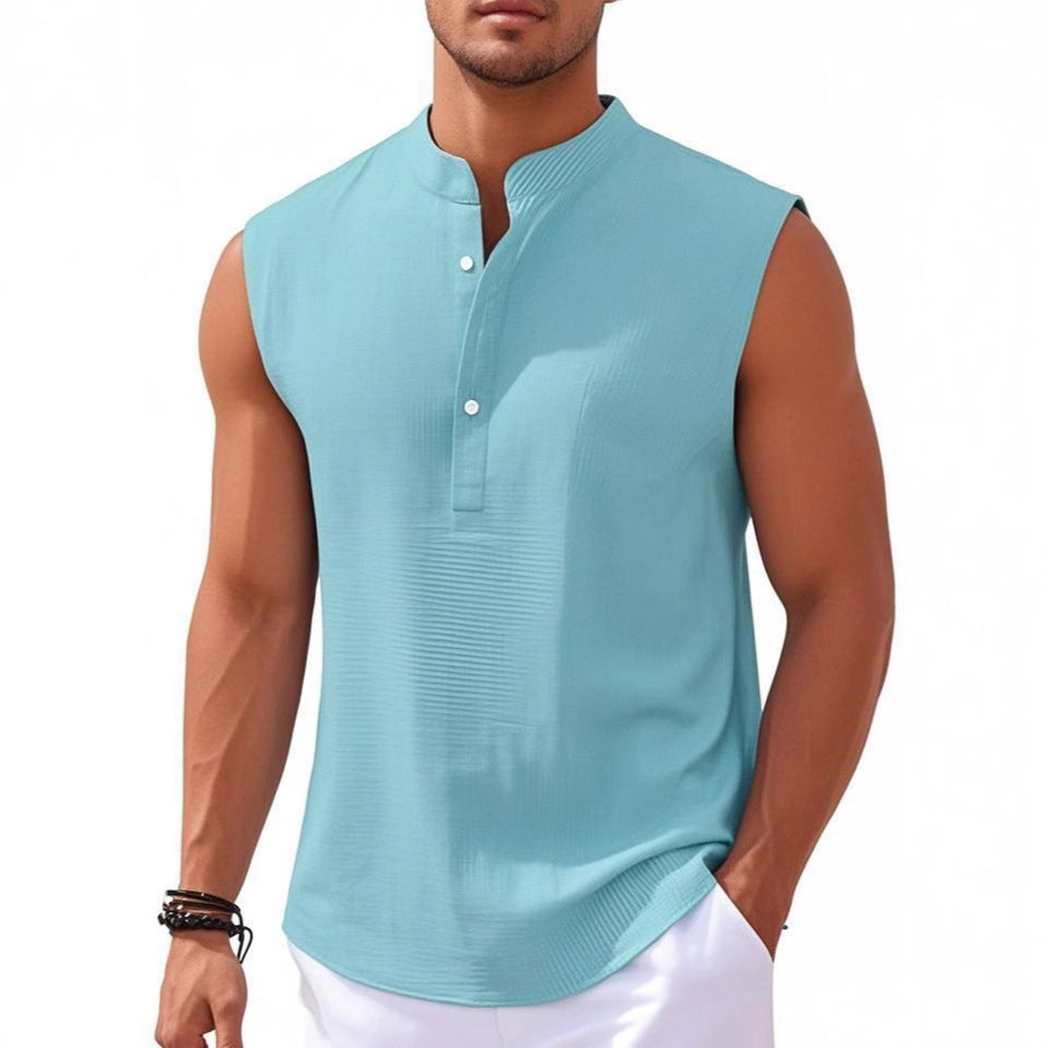 Men's Stand Collar Vest Sleeveless Shirt