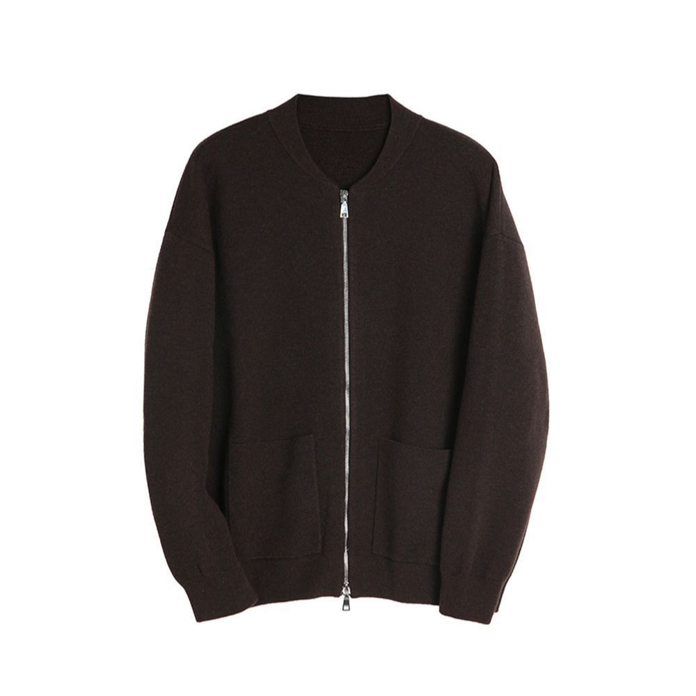 Heavy Two-way Zipper Knitted Cardigan Simple Casual Baseball Collar Sweater