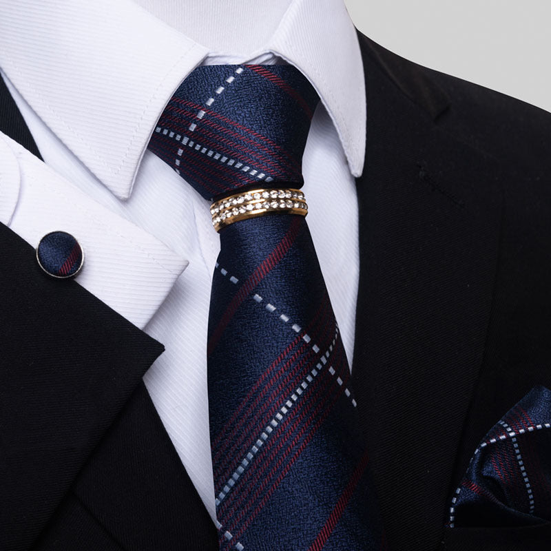 Multi Colored Striped Floral Mens Tie with Pocket Towel, Cufflinks and Tie Ring