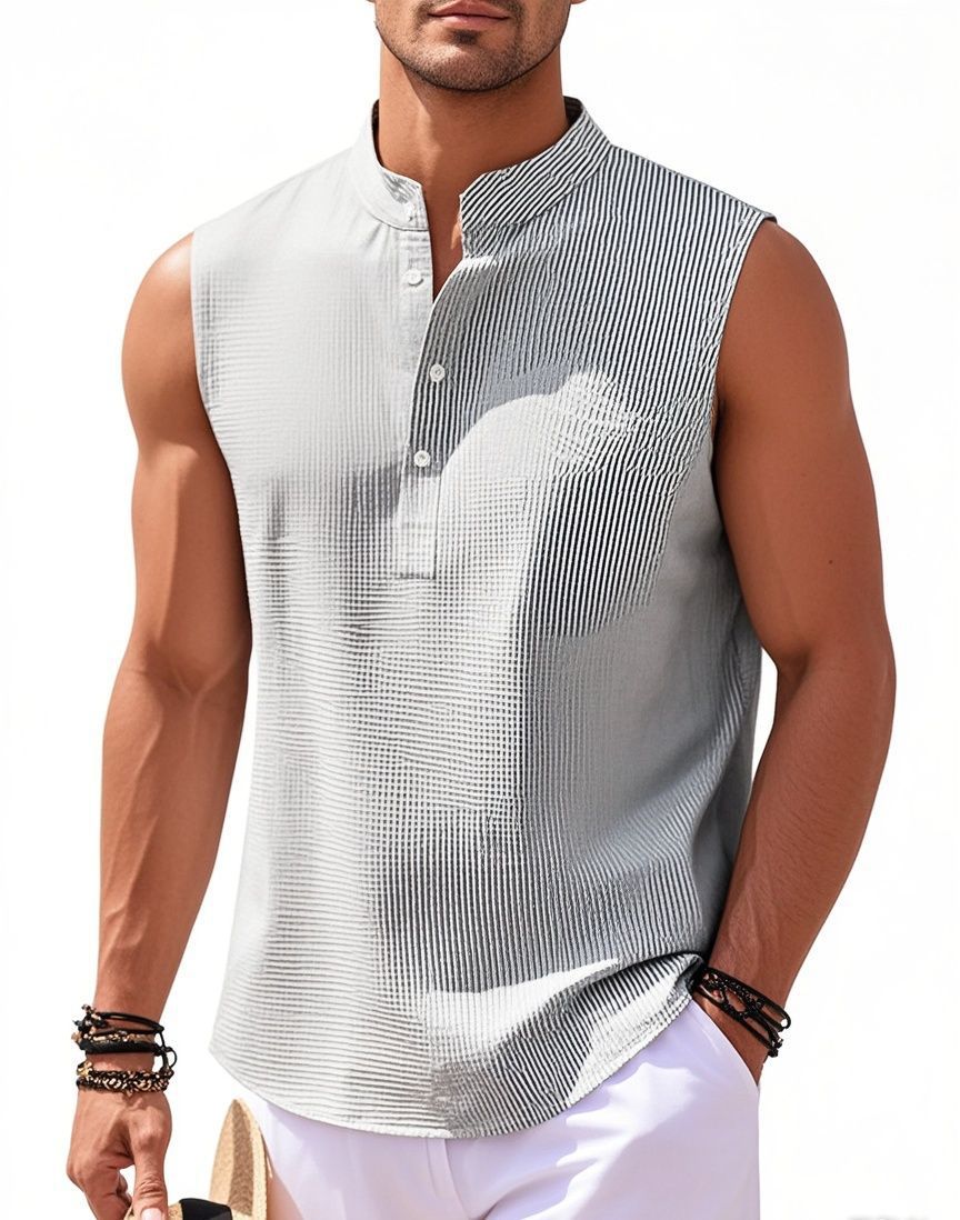 Men's Stand Collar Vest Sleeveless Shirt