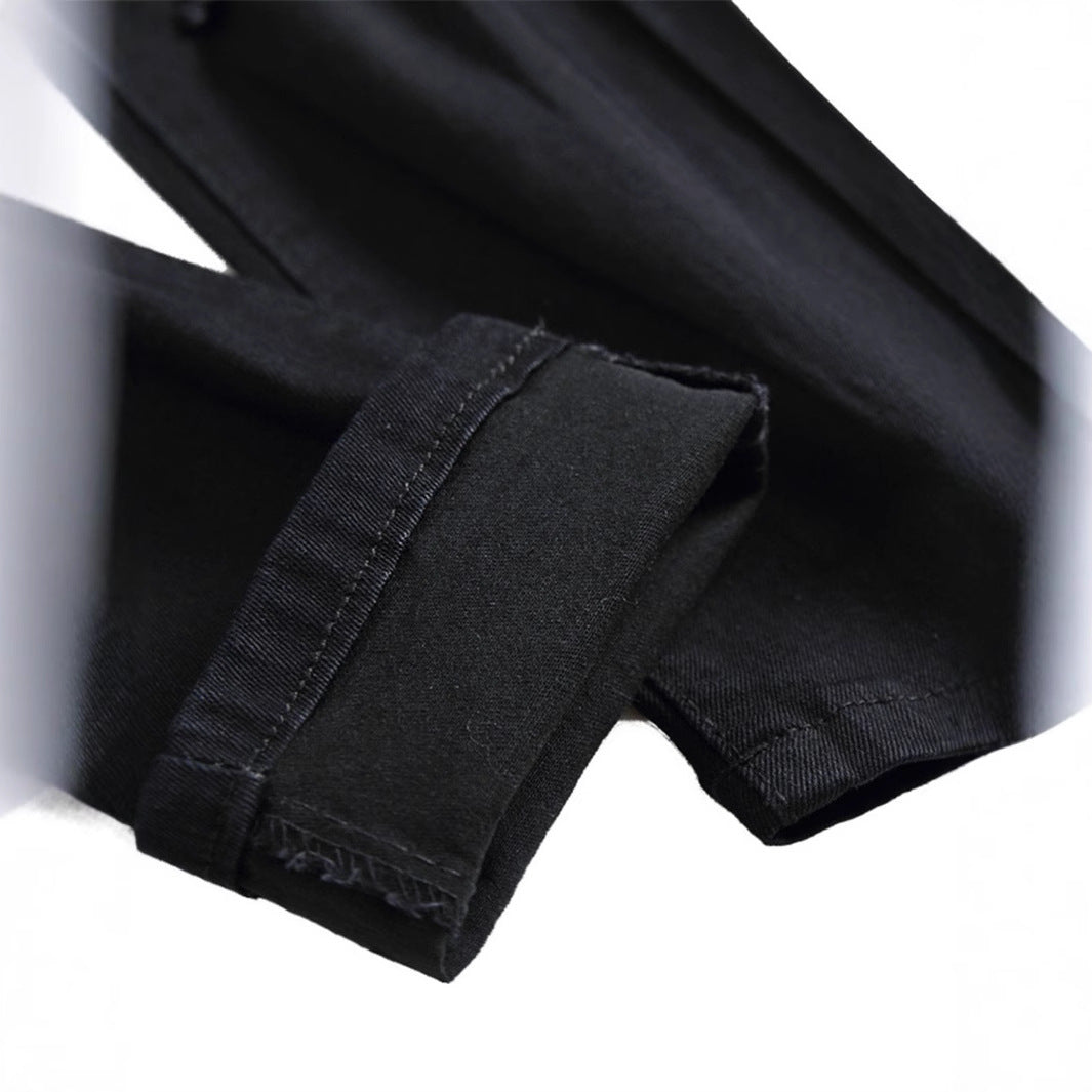 Teens Tight Ripped Trendy Skinny Solid Color Simple Denim Trousers