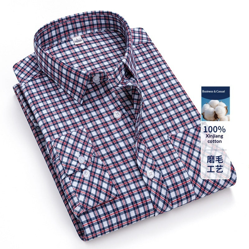 Retro Brushed Long-sleeve Shirt Casual Cotton Plaid Shirt