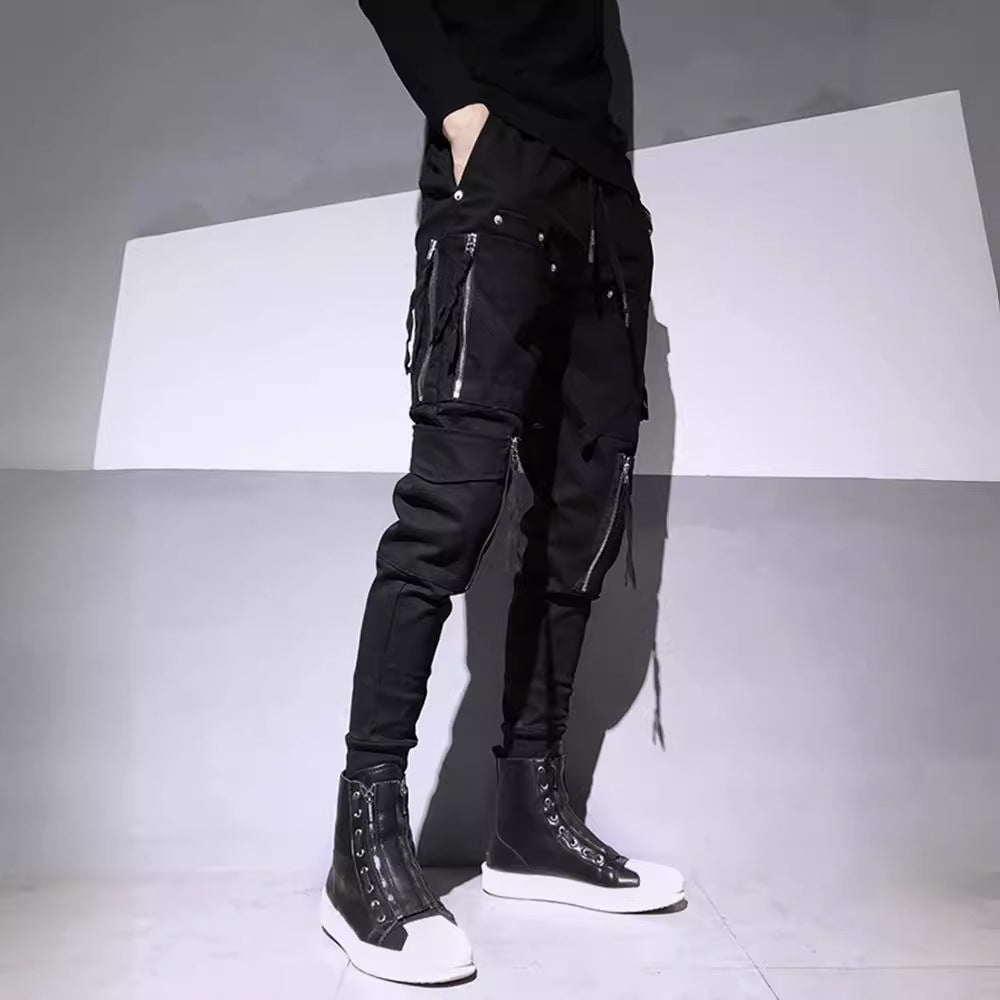 Dark Fashion Zipper Decorative Slim Fit Cargo Pants Suit Youth, Adults, Size S- 2XL