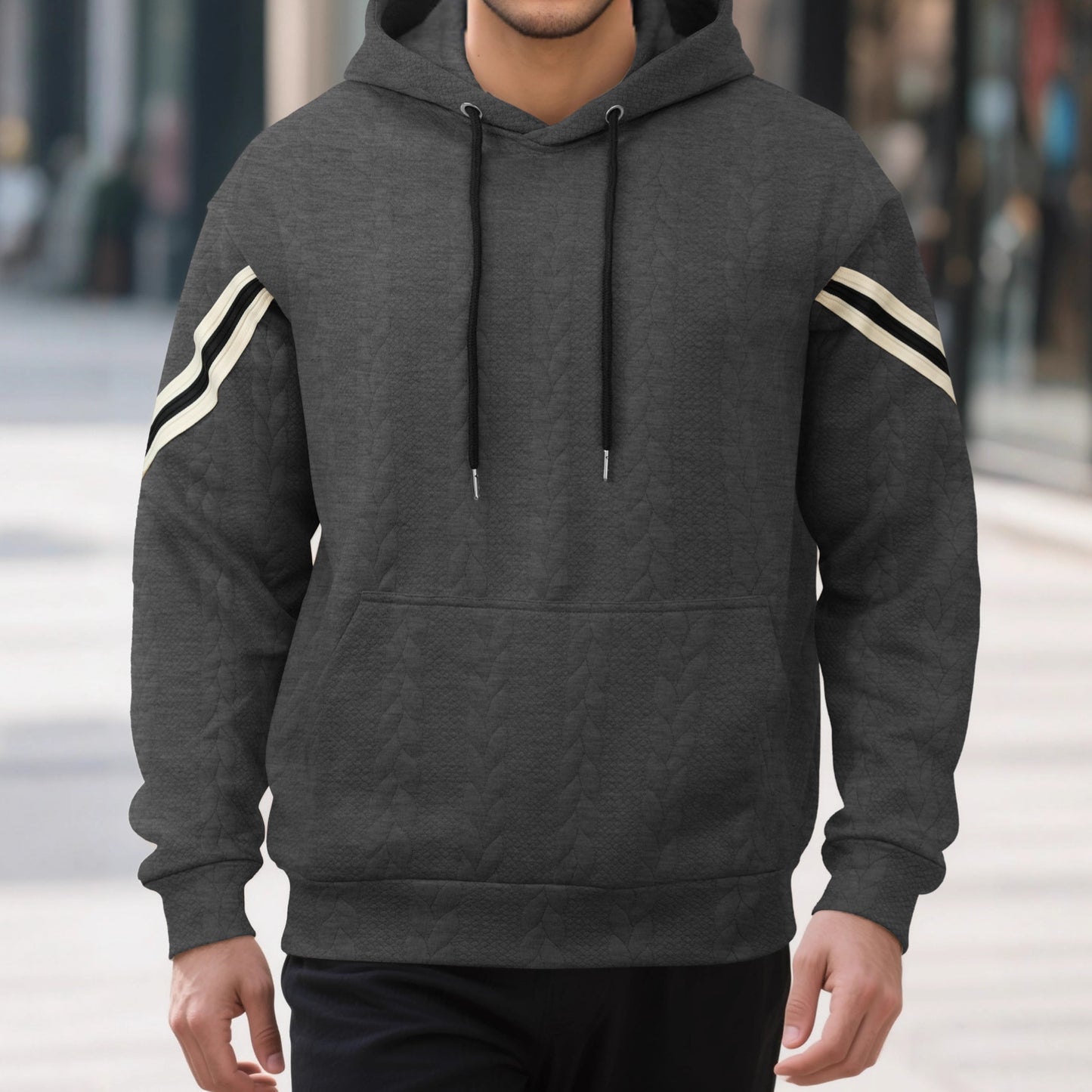 Jacquard-woven Thermal Outdoor Sports Trendy Hooded Hoodie For Men Size: S - 3XL