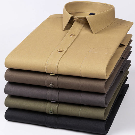 Spring Mens Khaki Cotton Long-sleeve Shirt  Sizes: M, L, XL, XXL, XXXL, XXXXL