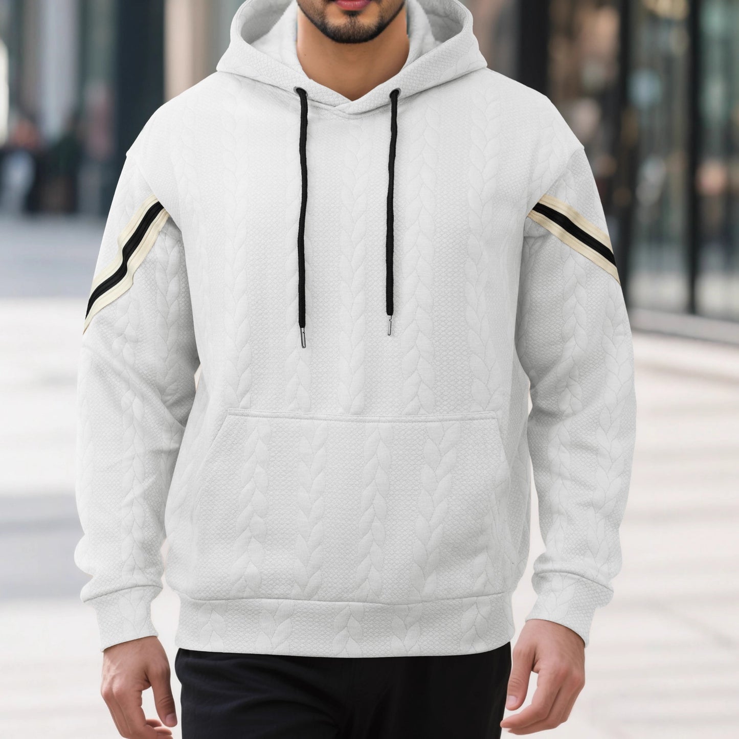 Jacquard-woven Thermal Outdoor Sports Trendy Hooded Hoodie For Men Size: S - 3XL