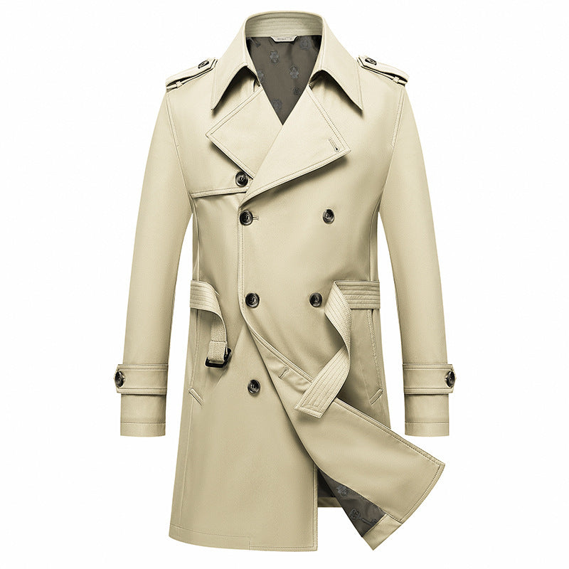 Men's Fashionable Mid-length Double-breasted Trench Coat