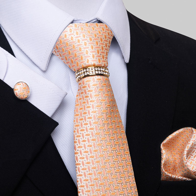 Multi Colored Striped Floral Mens Tie with Pocket Towel, Cufflinks and Tie Ring