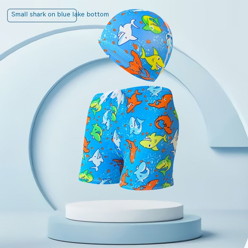 Children's Swimming Trunks Beach Vacation With Swimming Cap Suit: Size height 110-125cm. Weight 15.00kg-25.00kg