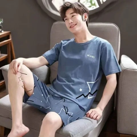 Men's Summer Short Sleeve Shorts Suit Style Loose Size L - 4XL