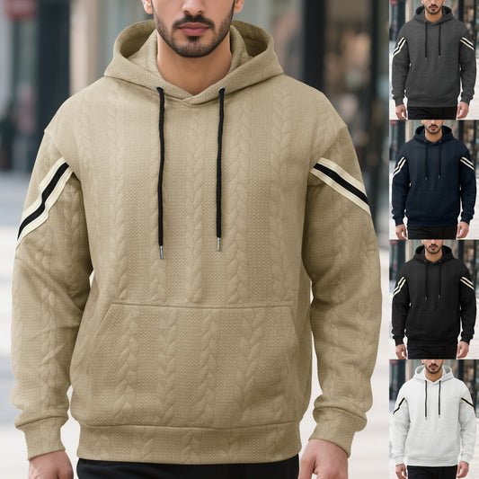 Jacquard-woven Thermal Outdoor Sports Trendy Hooded Hoodie For Men Size: S - 3XL