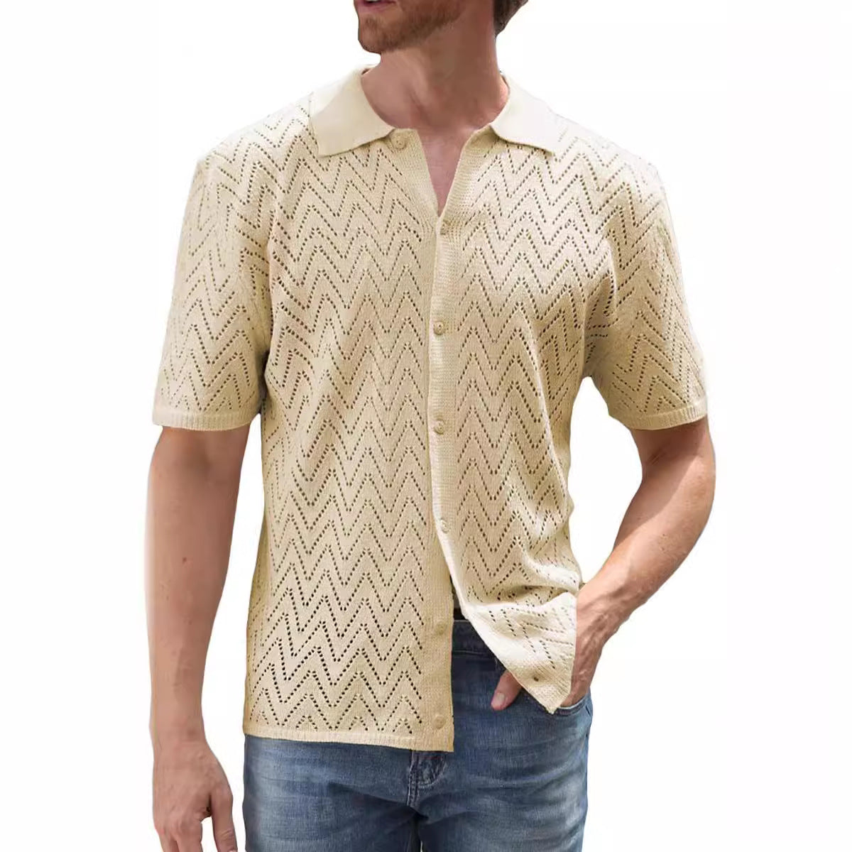 Summer New Men's Hollowed Leisure Shirt Size S - XXXL