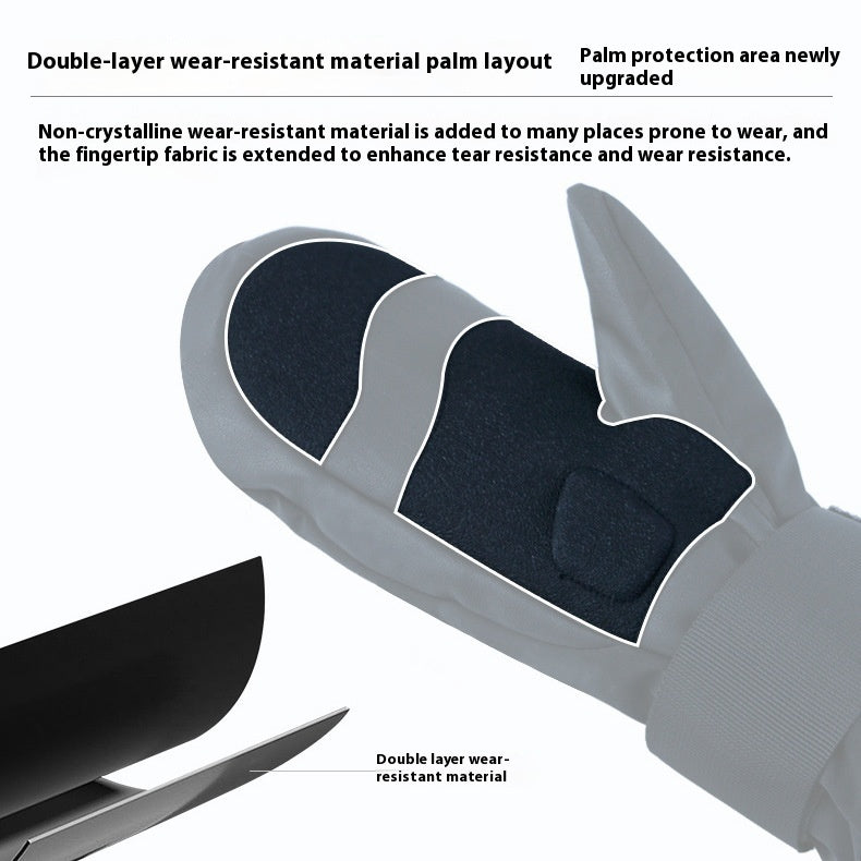 Ski Gloves Built-in Wristband Shock Absorption Veneer Warm Waterproof