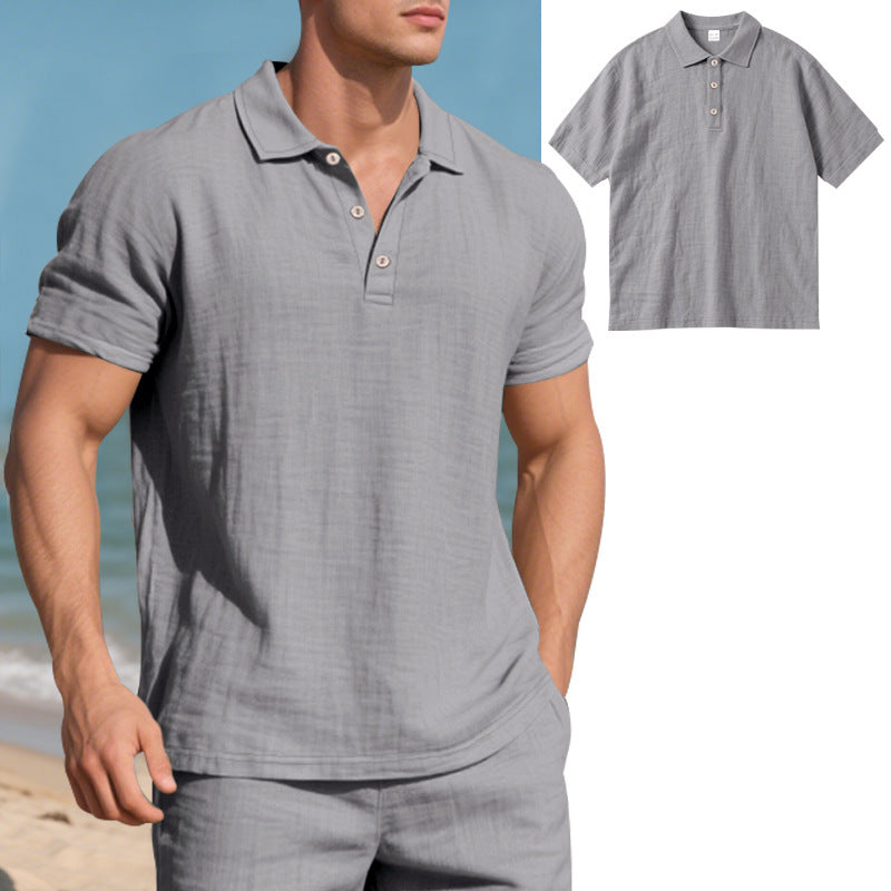 Breathable Linen Casual Short-Sleeve Polo Shirt Size S - 3XL