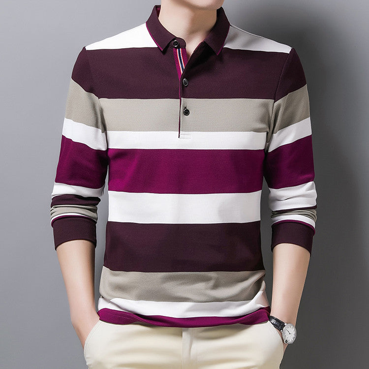 Striped Lapel Men's Long-sleeve
