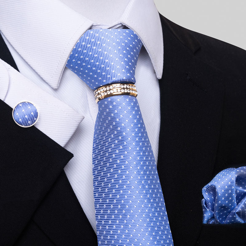 Multi Colored Striped Floral Mens Tie with Pocket Towel, Cufflinks and Tie Ring