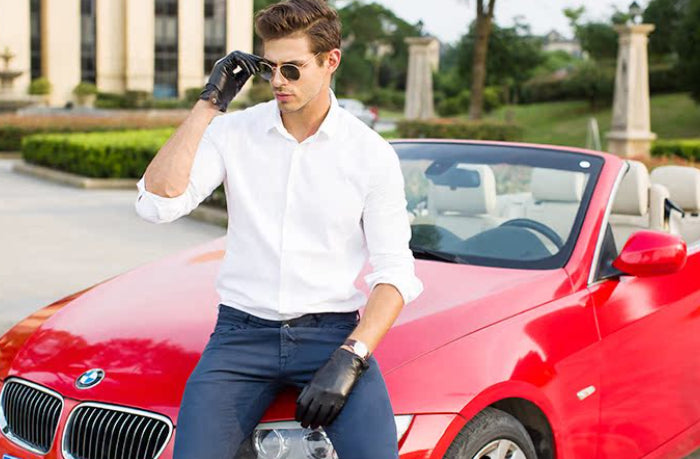 Riding A Motorcycle Driving Leather Gloves