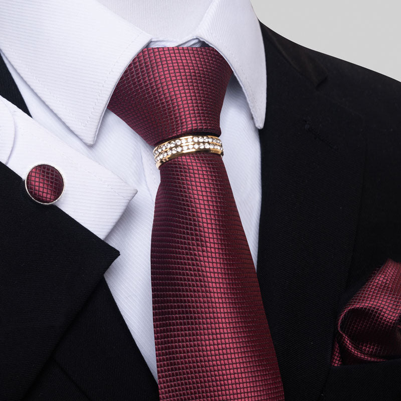 Multi Colored Striped Floral Mens Tie with Pocket Towel, Cufflinks and Tie Ring