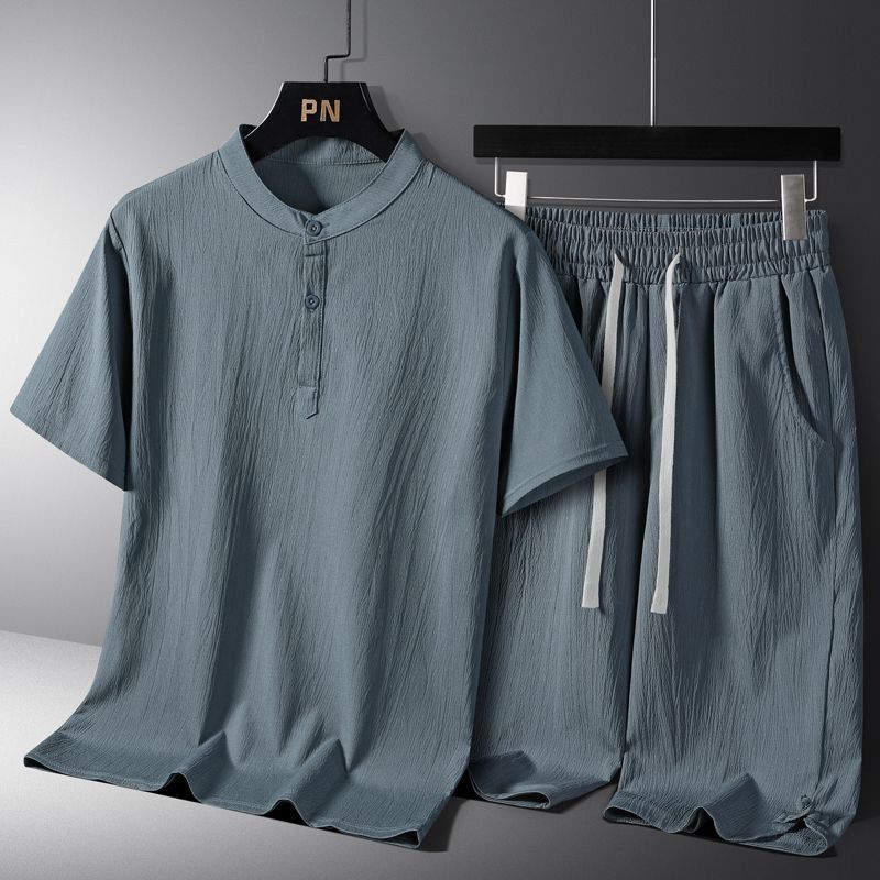 Men's National Style Cotton And Linen Casual Shorts Short Sleeve Two-piece Set Size L - 8XL