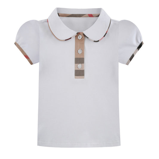 Kids Contrast Check Lapel Short Sleeve Shirt