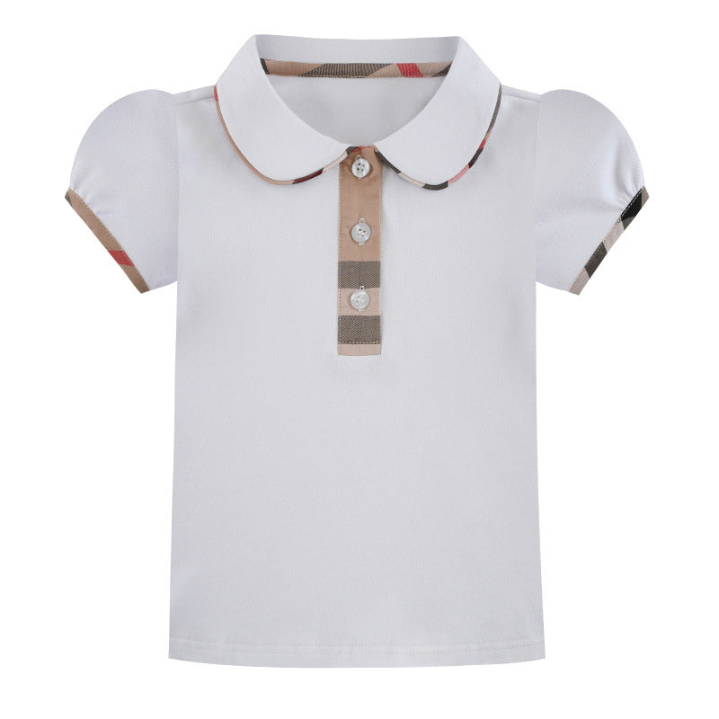 Kids Contrast Check Lapel Short Sleeve Shirt