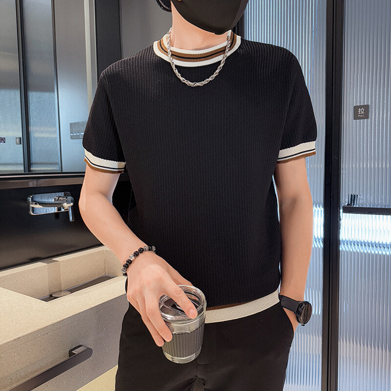 Men's Ice-silk Color-block Knit Top